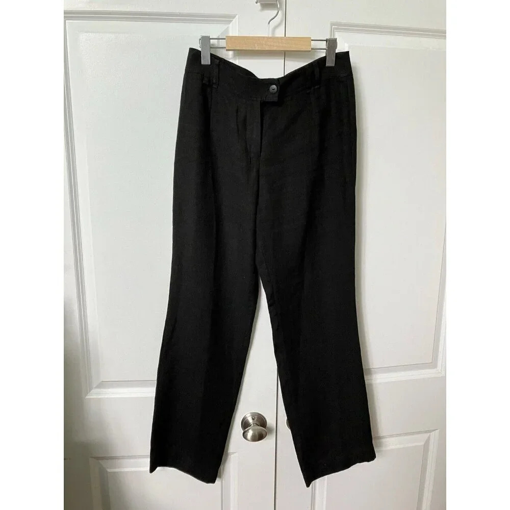 Vintage Kontrast Black Linen Straight Leg Pants Contemporary Neutral Womens  30"